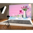 thumbnail image 2 of ABPHOTO Polyester 7x5ft Happy Mother's Day Backdrop Fresh Tulip Sweet Hearts Backdrops for Photography Bokeh Sparkle Sequins Pink Stripes Wood Floor Photo Background Kids Mum Studio Props, 2 of 4
