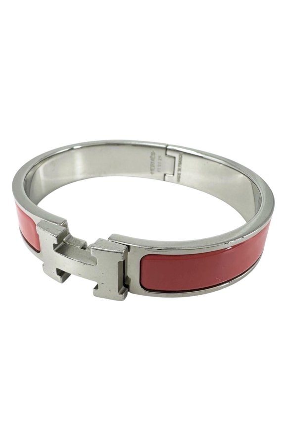 Pre-Owned HERMES Click H Bangle, Enamel Plated, Pink Silver, Women's