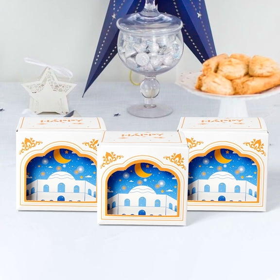 Ramadan Gift Box, Eid Gifts, Ramadan Boxes, White Openwork Blue Starry Sky Gift Box, Ramadan Candy Box 10 Pieces Pack for Eid & Ramadan