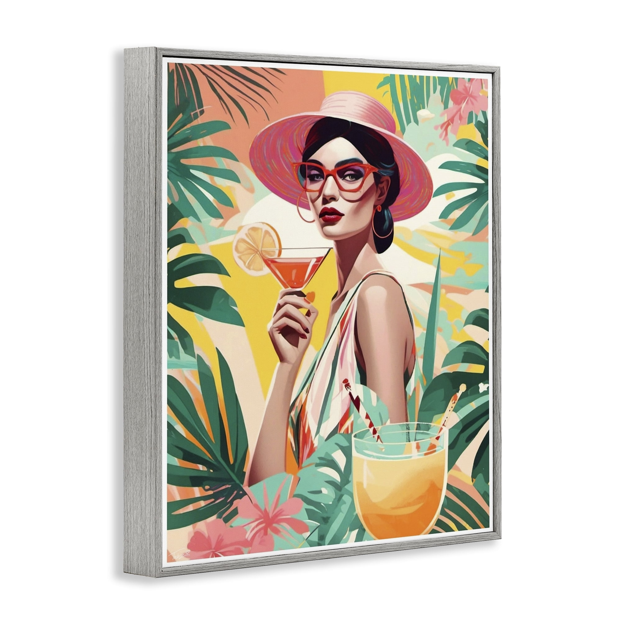 Stupell Industries Exotic Summer Cocktail Gray Framed Giclee Art, design by Tabz Jones