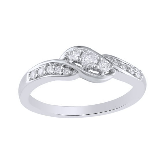 AFFY White Natural Diamond Three Stone Slant Promise Ring in 10k White Gold
