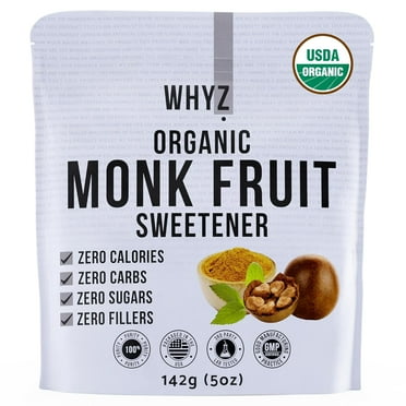 WHYZ No Erythritol Monk Fruit Sweetener 5oz, Organic Sugar Substitute, Keto Snack Zero Sugar, 454 Servings