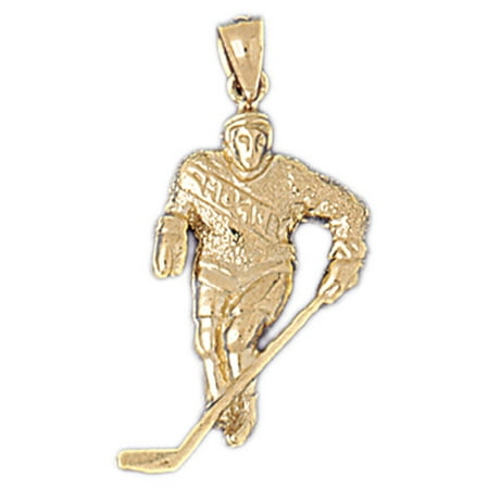 Player Charm 14kt Gold Jewelry - 14K Yellow Gold Hockey Player Pendant - 31 mm