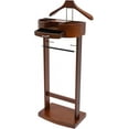 thumbnail image 5 of Suit Valet Stand Wood Valet Stand for Man, Wooden Clothing Valet Stand with Contour Hanger, Tray, Trouser Bar, Tie Bar and Base, Mens Valet Stand for Entryway Office Living Room (Brown), 5 of 7