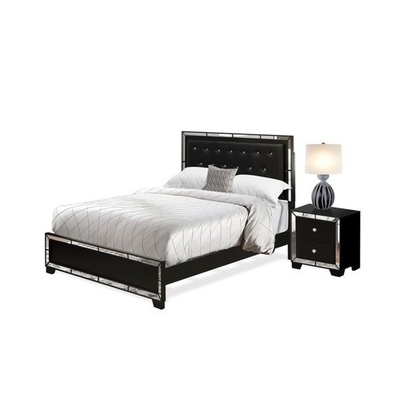 East West Furniture Nella 2-Piece Traditional Wood Queen Bedroom Set in Black