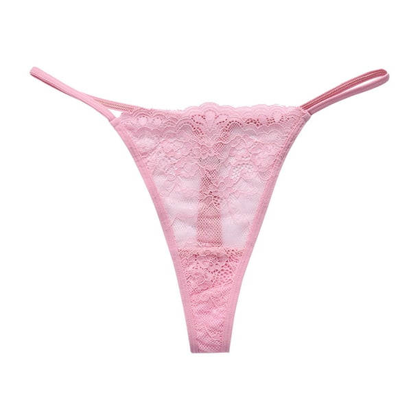 Aayomet Cotton Underwear for Women Lace Thong Low Waist Seamless  Transparent Panties (Pink, S)