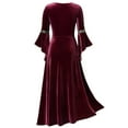 thumbnail image 5 of TIHLMK Casual Dress Women's Square Collar Patchwork Bandage Long Sleeve Robe Long Dress Wine, 5 of 6