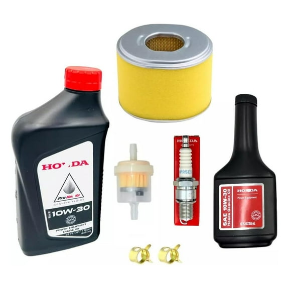 Maintenance Tune Up Kit for GX340 GX390 Engines with 44 fl.oz Genuine Motor Oil 10W30 AIR Filter Replace 17210-ZE3- Plug 98079-55846 [BPR5ES] Universal Fuel Filter and 2 Clamps