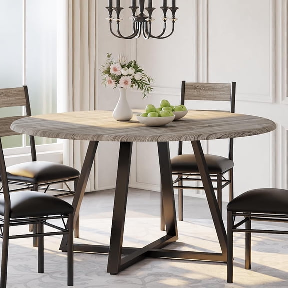 TEQIN 42.1''Dining Table Set for 4,Kitchen Table and Chairs for 4, Round Dining Room Table with Upholstered Chairs, 5 Piece Space Saving Circle Wood Kitchen & Dining Room Dinner Dinette Table Set