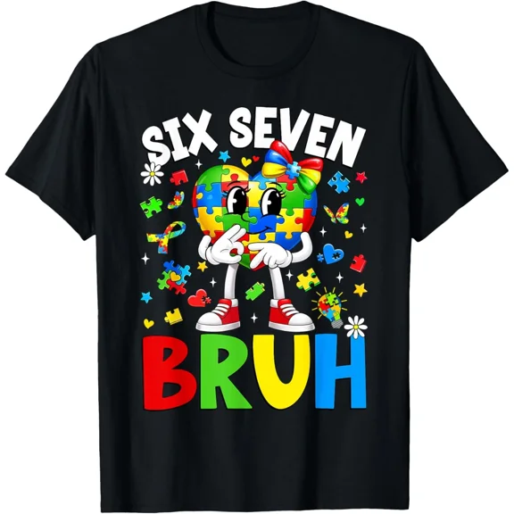 Six Seven Bruh 6 7 Puzzle Heart Autism Awareness Support Unisex T-Shirt ,up to size 5XL
