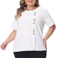 thumbnail image 2 of DARING DIVA Women's Plus Crew Neck Cotton Linen Blouse 1X White, 2 of 6