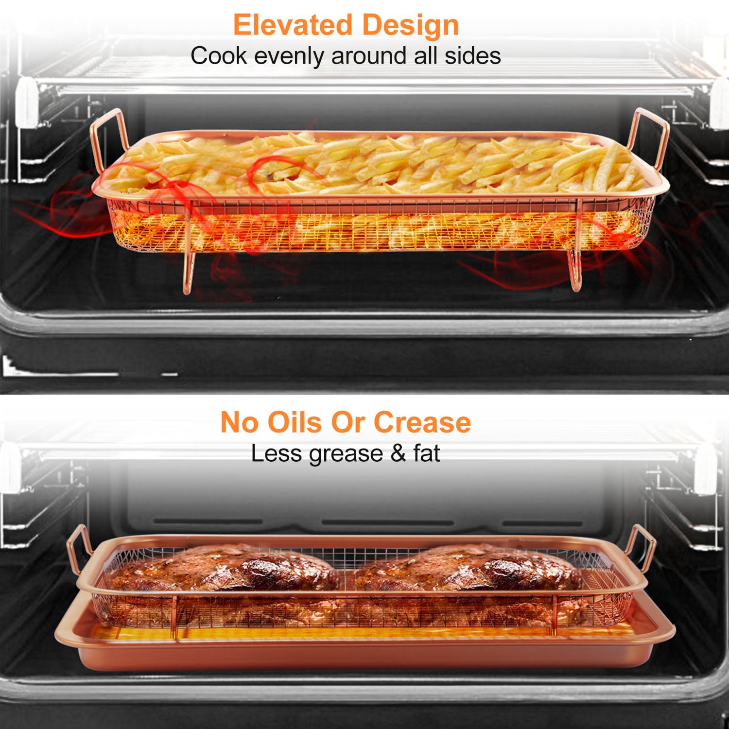 12.8in Oven Fryer Tray Basket TeqHome Oil-Free Cookie Sheet Tray Grill for Baking Cooking Premium Iron Material