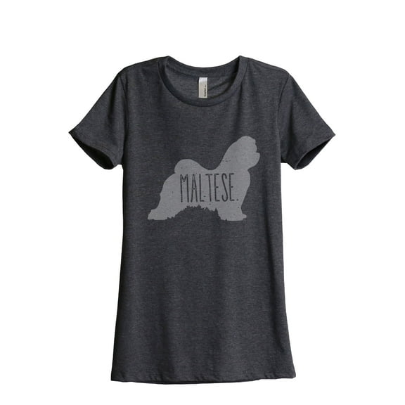 Thread Tank Maltese Dog Silhouette Women's Relaxed Crewneck T-Shirt Tee Charcoal Large