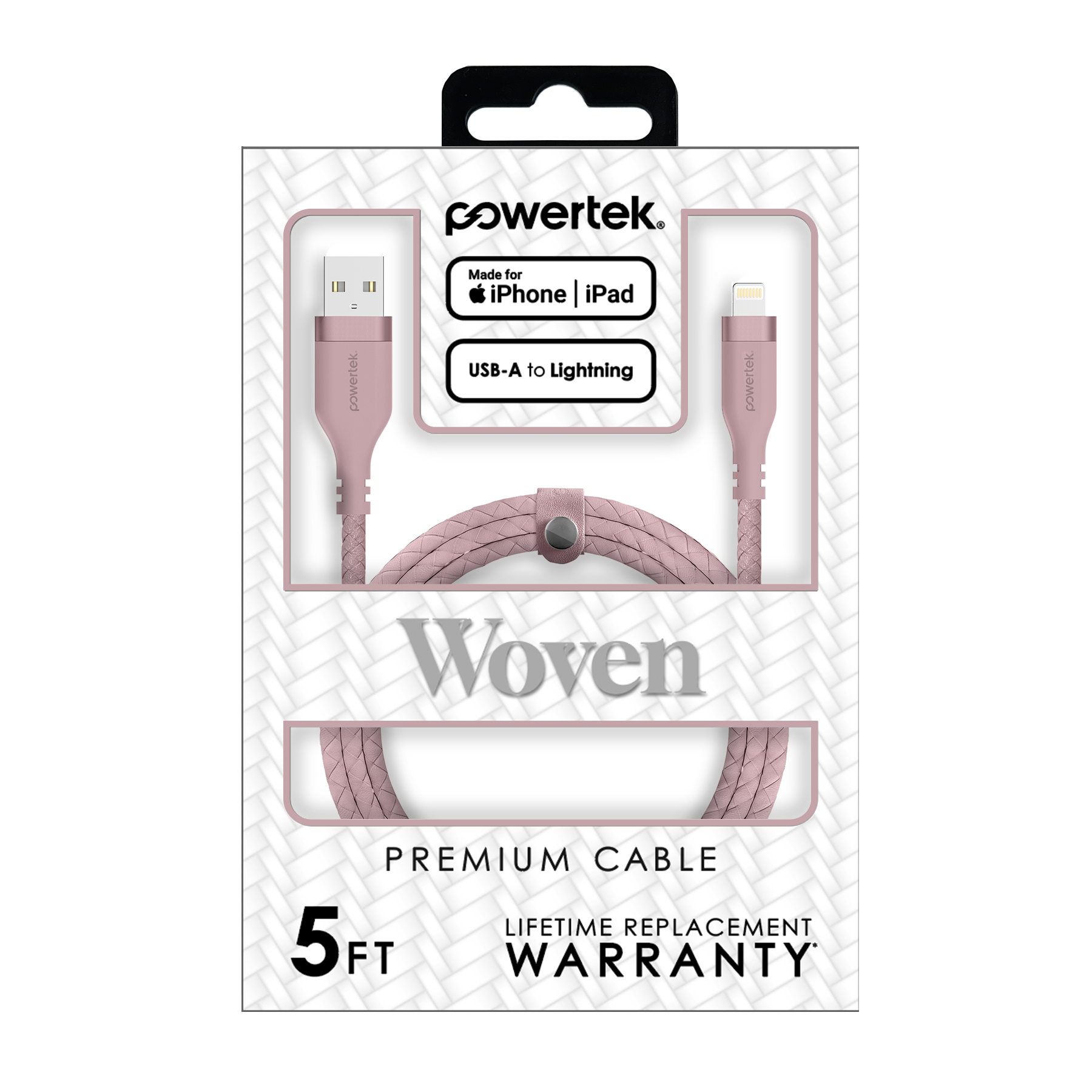 Liquipel Powertek USB-A to Lightning Woven Cable - Pink