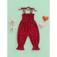 thumbnail image 4 of Kiapeise Baby Girls Sleeveless Strap Romper Heart Print Halter Jumpsuit Pants Leopard Overalls Toddler Ruffle Pleated Bodysuit, 4 of 8
