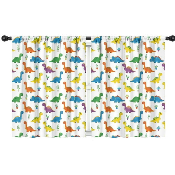 Blackout Kids Curtains,White Plant Dinosaurs Pattern Childrens Insulated Curtains Set Of 2,Bedroom Essentials,Toddler Room Decor 42"x54"