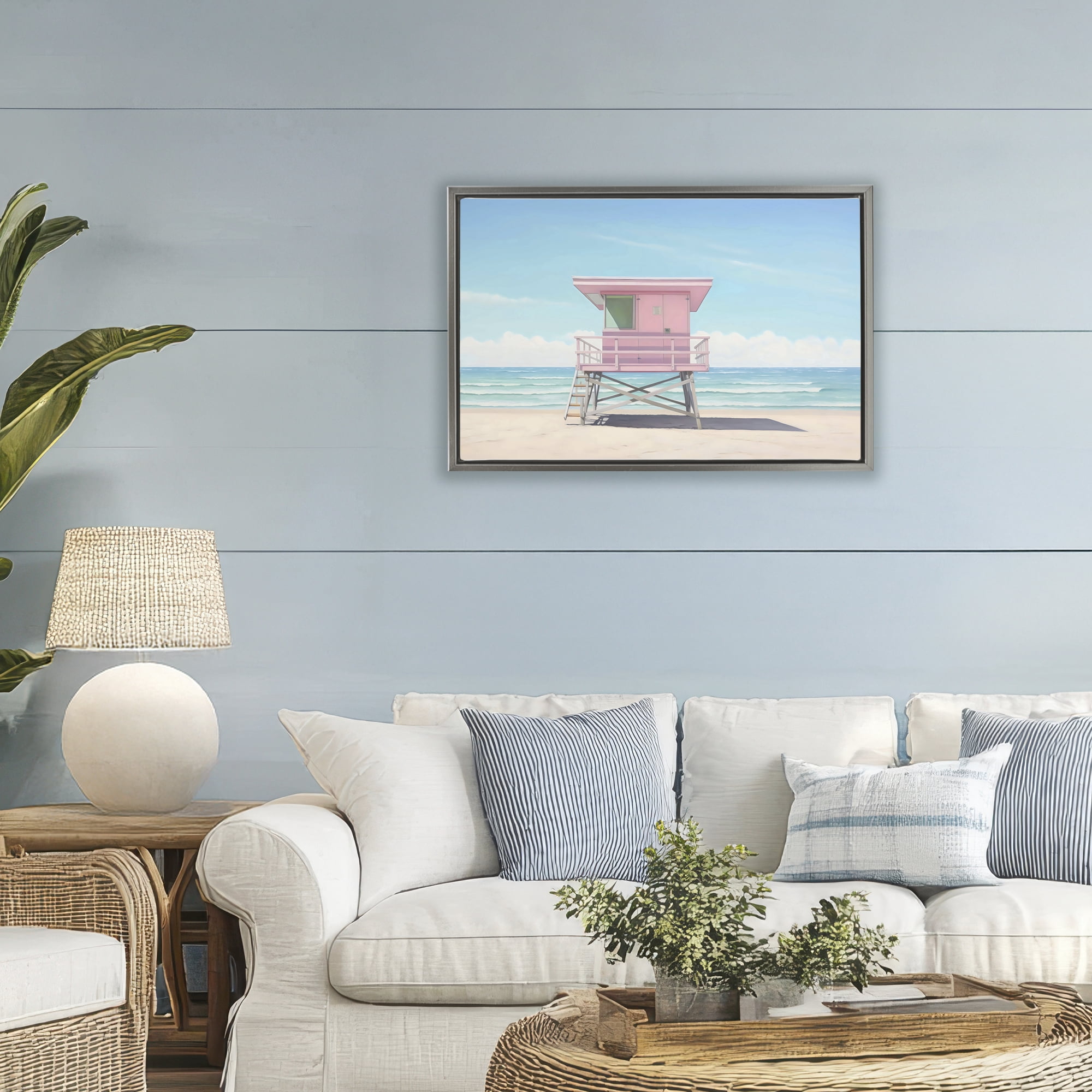 Stupell Industries Miami Beach Lifeguard Station Gray Framed Floater Canvas Wall Art, design by Creative Studio