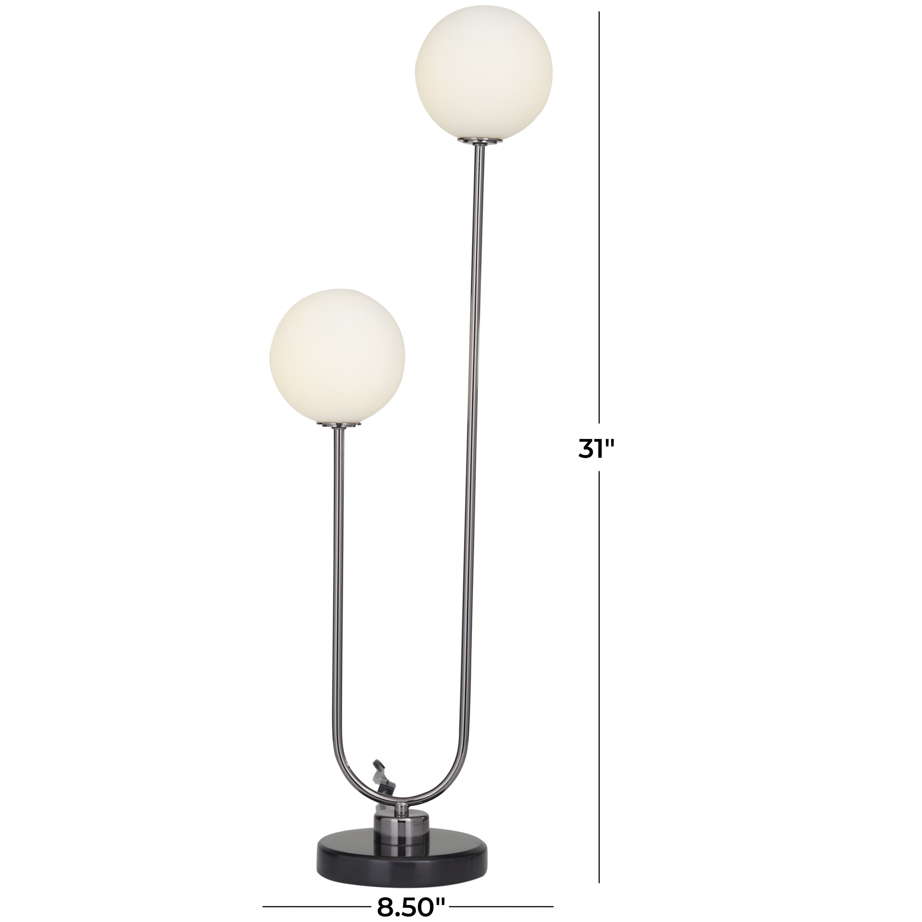 DecMode 31" 2 Light Orb Silver Table Lamp with White Glass Shade