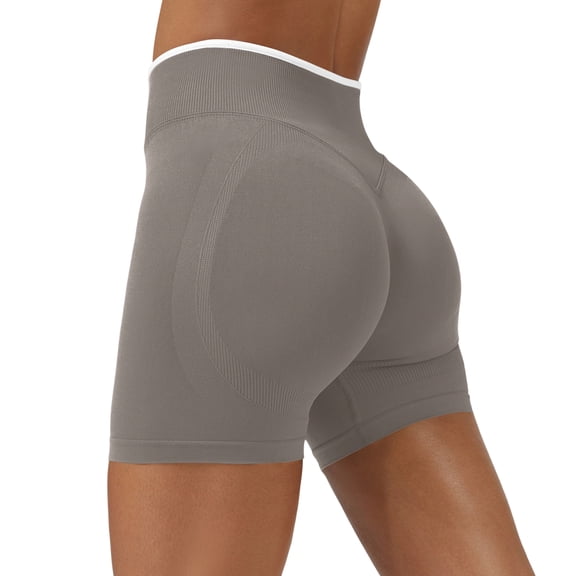 Dresfit Gym Shorts for Woman Elastic High Waisted Tummy Control Biker Shorts Ribbed Dry-Fit Yoga Shorts with Pockets Seamless Plus Size Leggings Khaki S