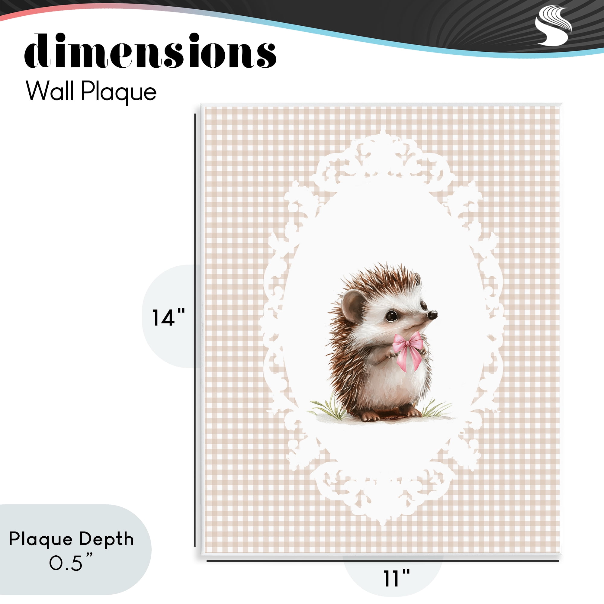 Stupell Industries Vintage Bow Hedgehog on Gingham Wall Plaque Art, design by Christine Simpson Art