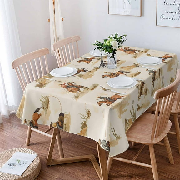 Western Cowboy Tablecloth Rectangle Table Cloth 60x84 , Waterproof Tablecloth Outdoor Table Cloth, Vintage Country Horse Plants Art Washable Table Cover for Kitchen Dining Party