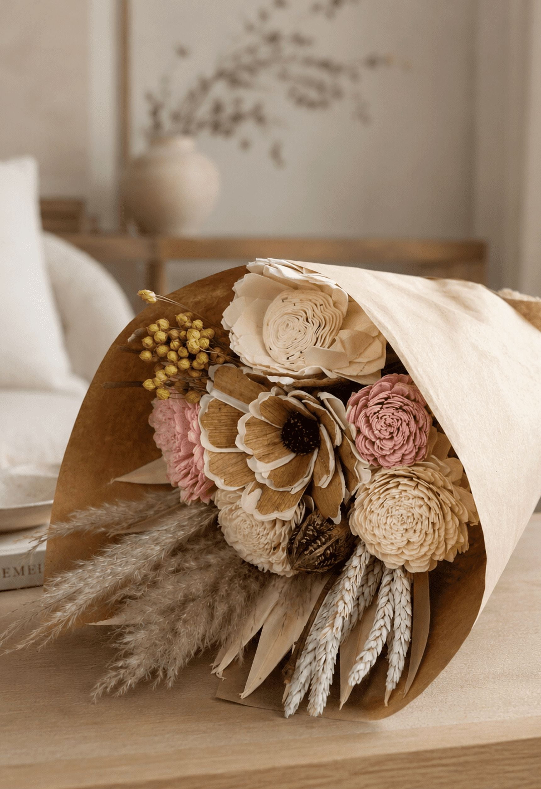 18" Botanical Avenue Luna Bouquet Blush Pink, dried flower bouquet, blush pink bouquet, boho floral arrangement, preserved flowers, neutral home décor, rustic bouquet, everlasting flowers, pampas bou