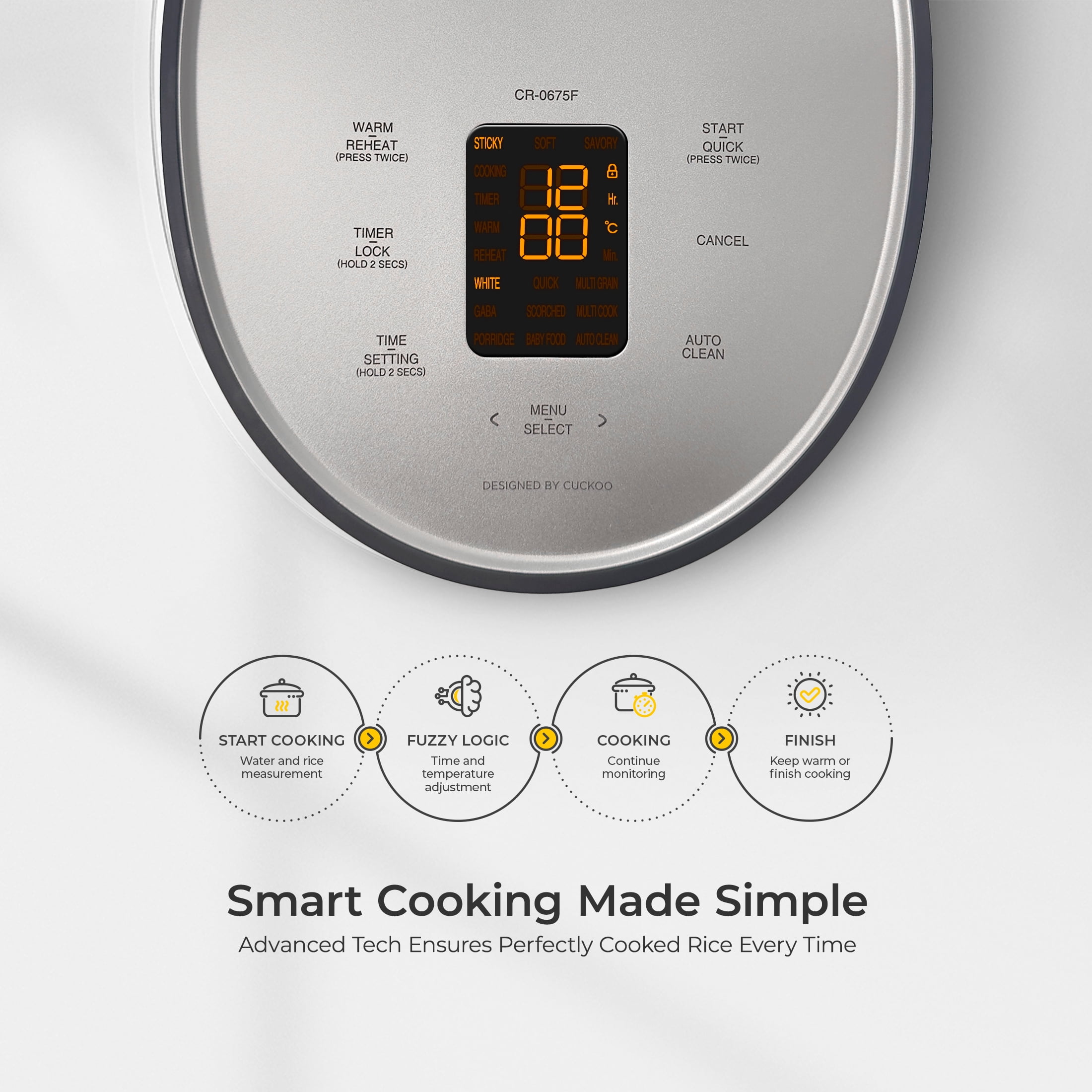 CUCKOO Micom Rice Cooker 6-Cup Uncooked / 12-Cup Cooked with Nonstick Inner Pot, Versatile Rice Maker with 9 Menu Options, Fuzzy Logic Technology, Auto Clean, Quick Rice Mode, Gray (CR-0675FG)
