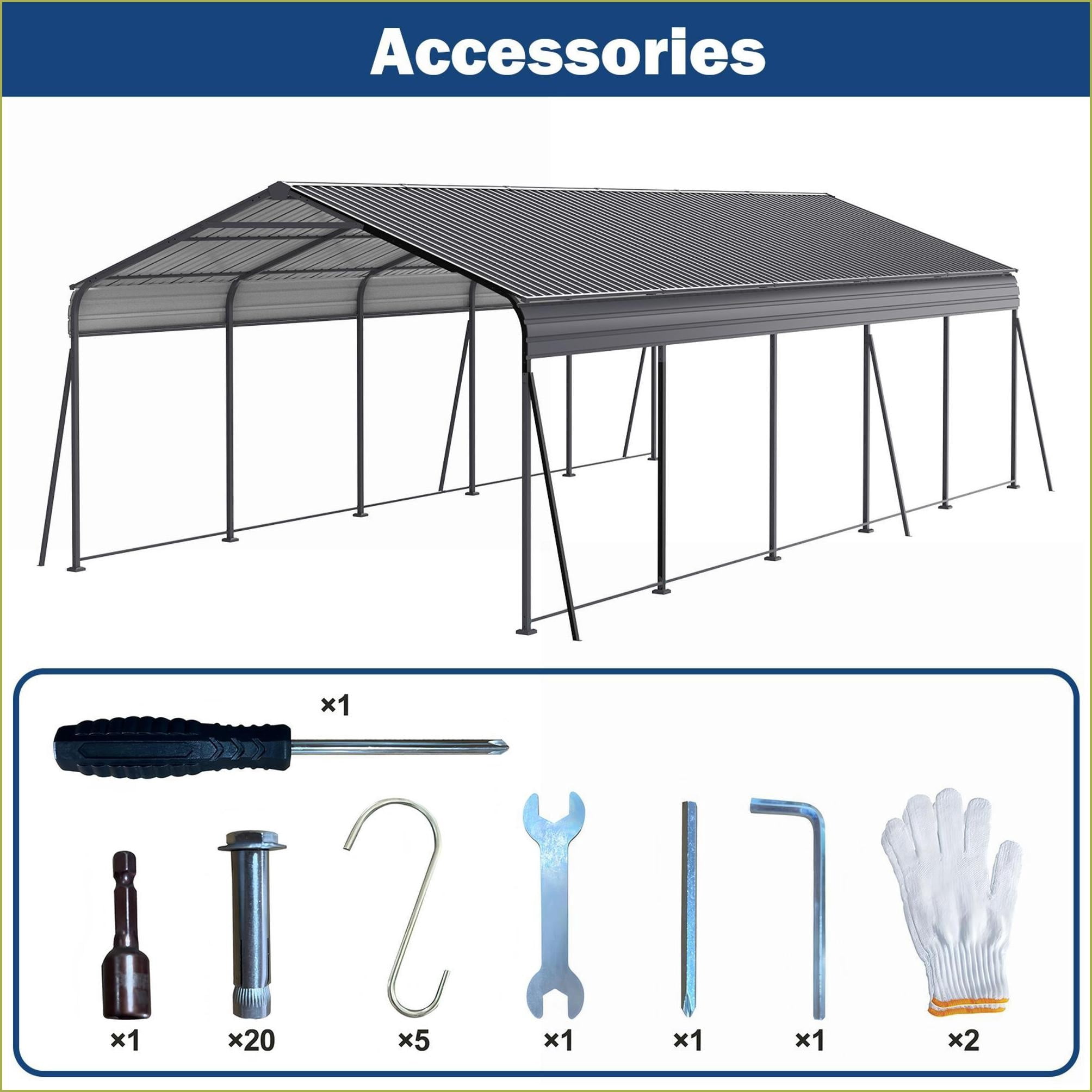 Carports | Modern 13 × 26.5 FT Heavy Duty Galvanized Steel Shelter for Cars Boats Outdoor Events, Slate Gray | Gray | Steel