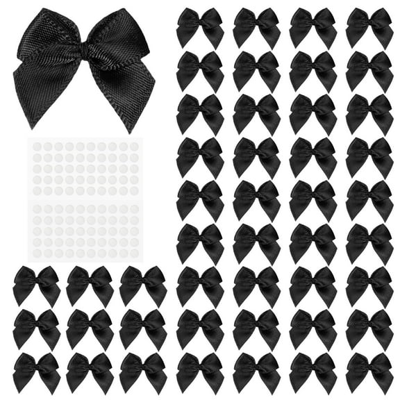 Uxcell 200 Count Mini Bows Small Satin Ribbon Bows with Sticky Pads, Fit for Wedding Party Decor Sewing DIY Black