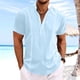 thumbnail image 1 of Playera Elvqul Hombre Azul Celeste Lino Manga Corta sin Estampado Algodón Economicas Cuello Redondo Abotonada, 1 of 6