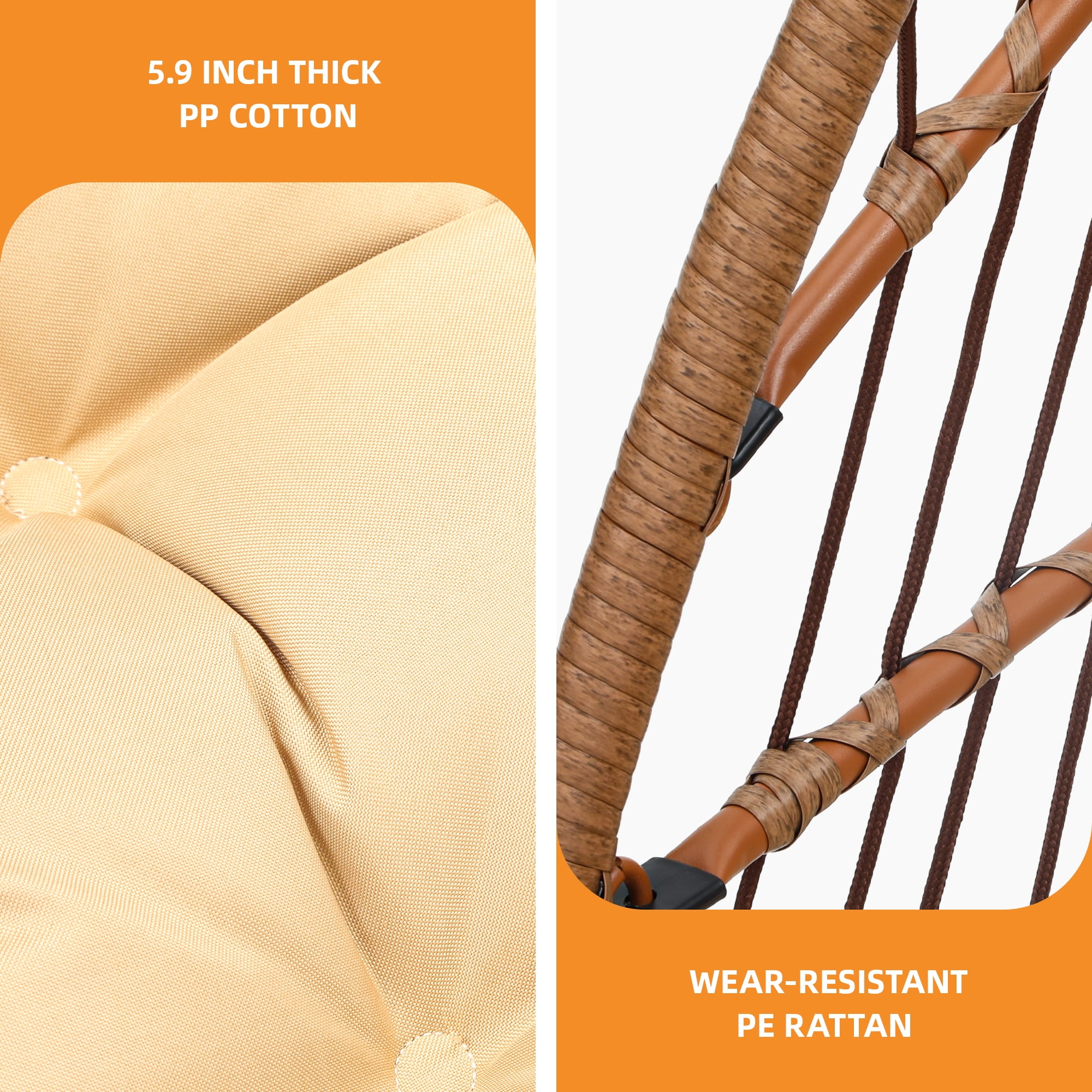 Uforic Hanging Egg Chair with Stand & Cushion, Swing Design, 330 Lbs for Indoor/Outdoor, Brown