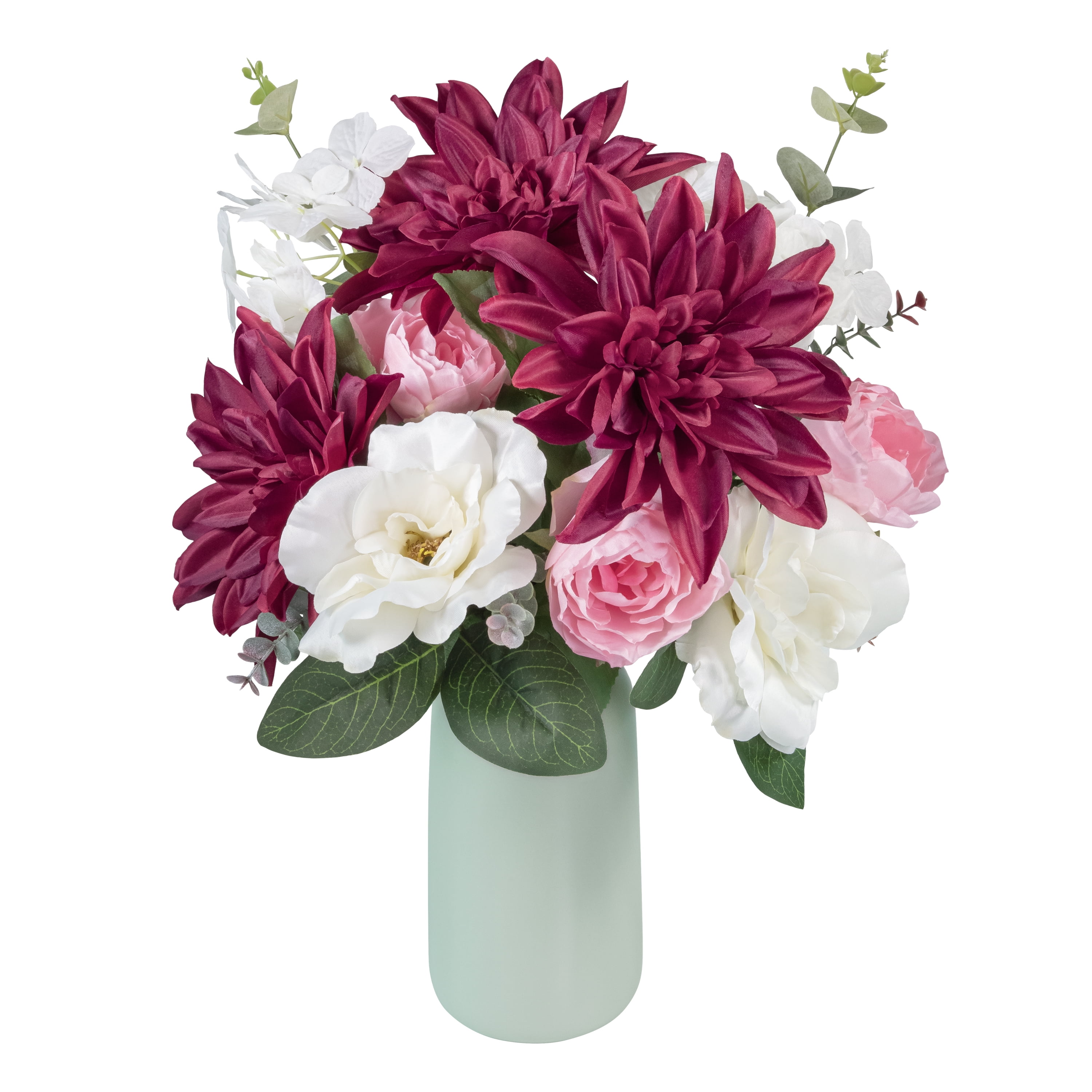 19-inch Artificial Silk Burgundy Dahlia & White Tea Rose Mixed Flower Bouquet, for Indoor Use, by Mainstays