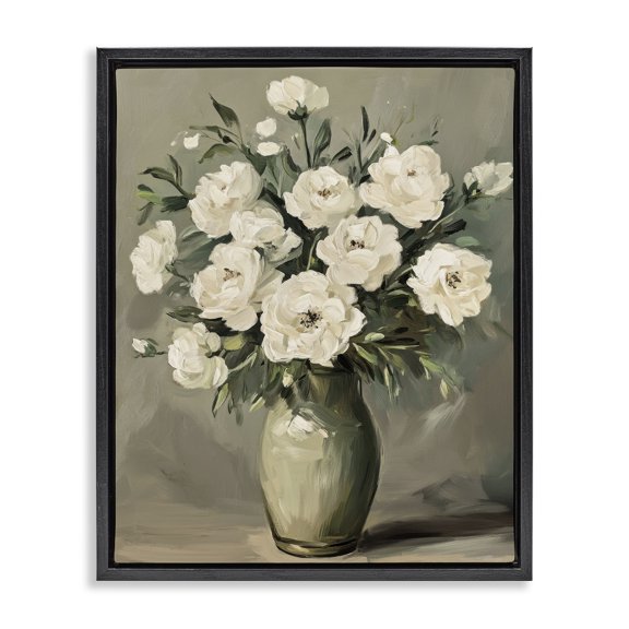 Stupell Industries Traditional Abstract White Rose Bouquet Black Floating Frame Canvas Art, 17 x 21, by Petals Prints Design