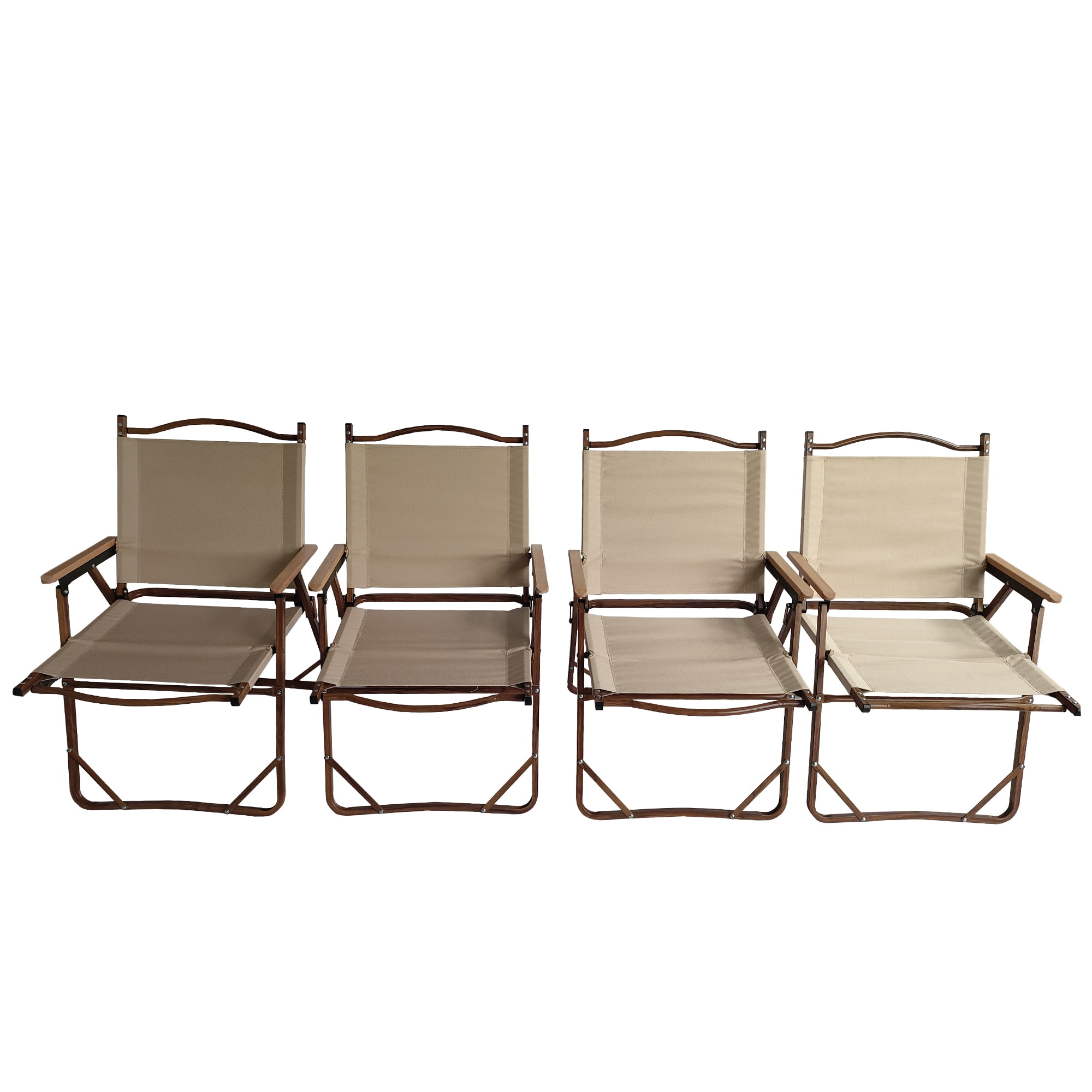 Portable Camping Folding Chair, 4 Pack Armrest Design Aluminium Frame Comfort Outdoor Leisure Chair, Natural