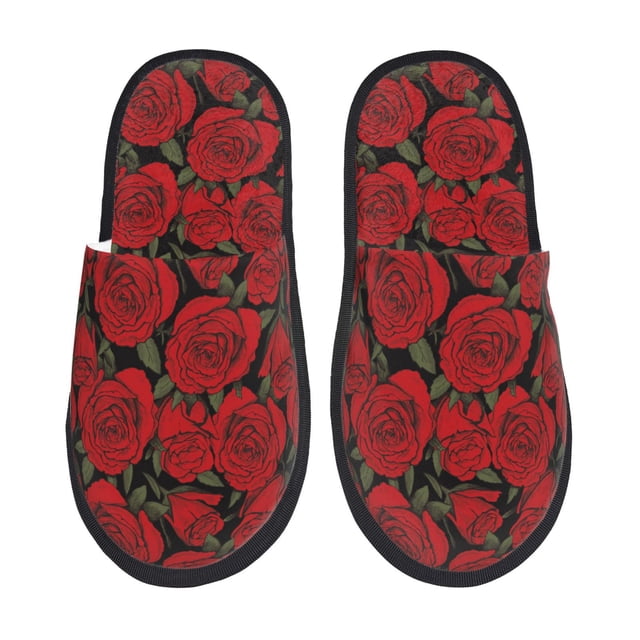 Fotbe Rose Flowers Pantuflas Peludas para Mujer con Estampado, Zapatillas de Peluche, Zapatos de Invierno para Casa, Uso Interior y Exterior-Medium