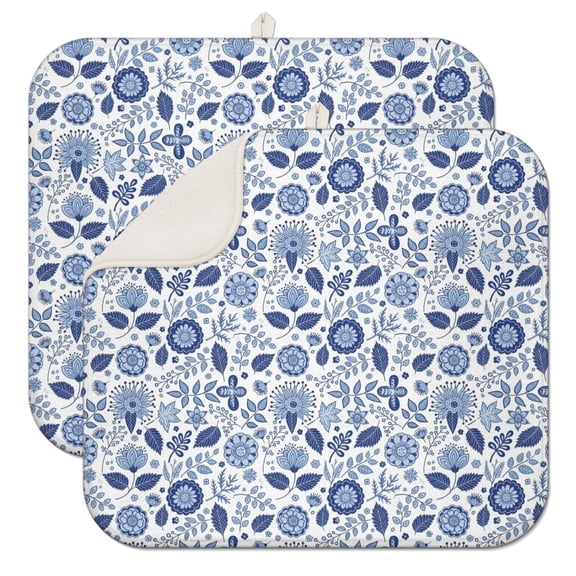 Pioneer Flower Floral Print Pattern Kitchen Dish Drying Mat 1 Pack, Ultra Absorbent Microfiber Drainer Mat, 16"x18"
