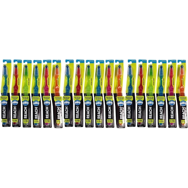 Cepillo de dientes Reach Crystal Clean, mediano n.° 11, colores surtidos (paquete de 18)