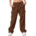 thumbnail image 2 of Cargo Sweatpants for Women 2026 Fall Winter Elastic High Waist Wide Straight Leg Casual Loose Sweat Pants with Pockets, 2 of 9