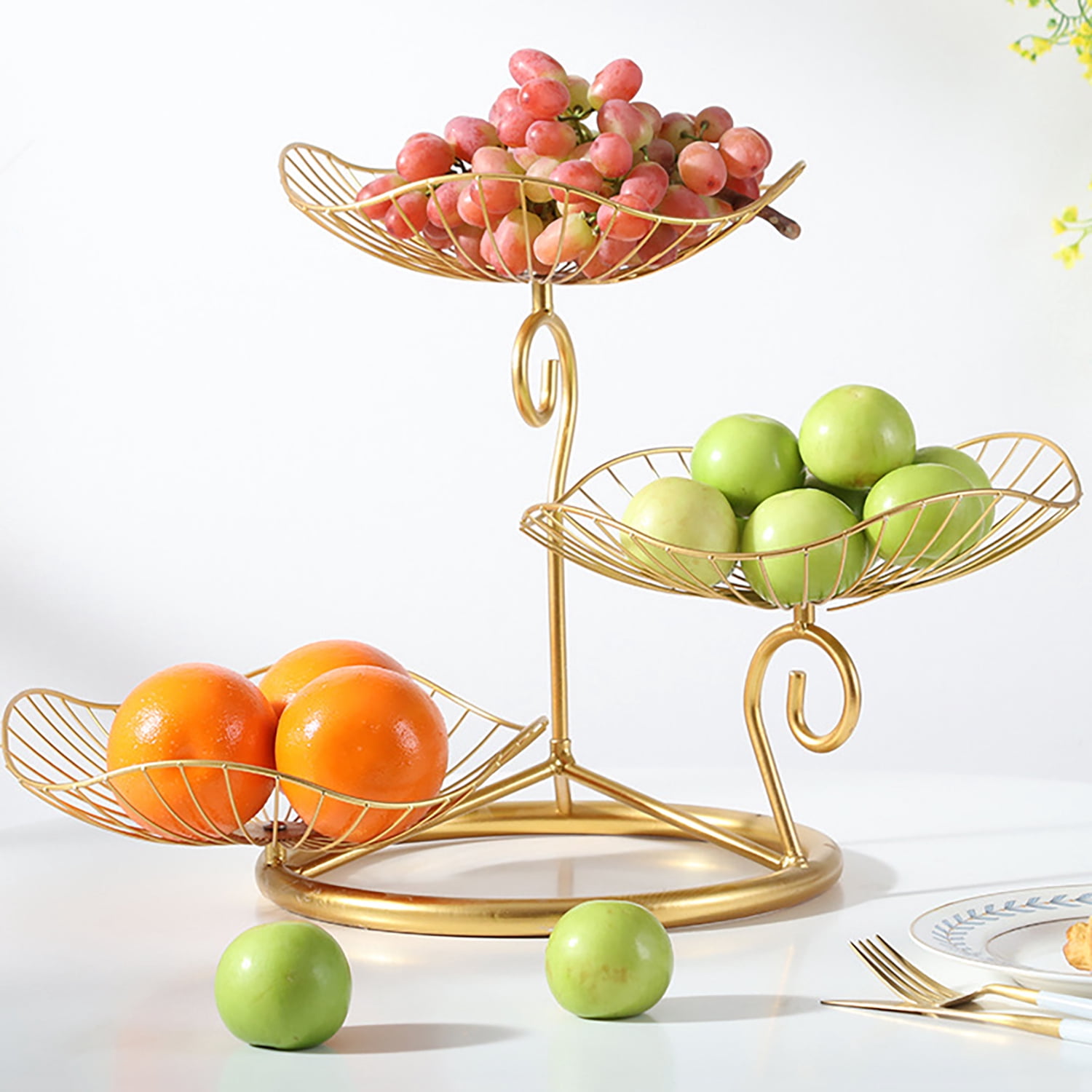 Emapoy 3-Tier Fruit Basket, Metal Fruit Bowl Wire Basket for Kitchen Counter, Gold