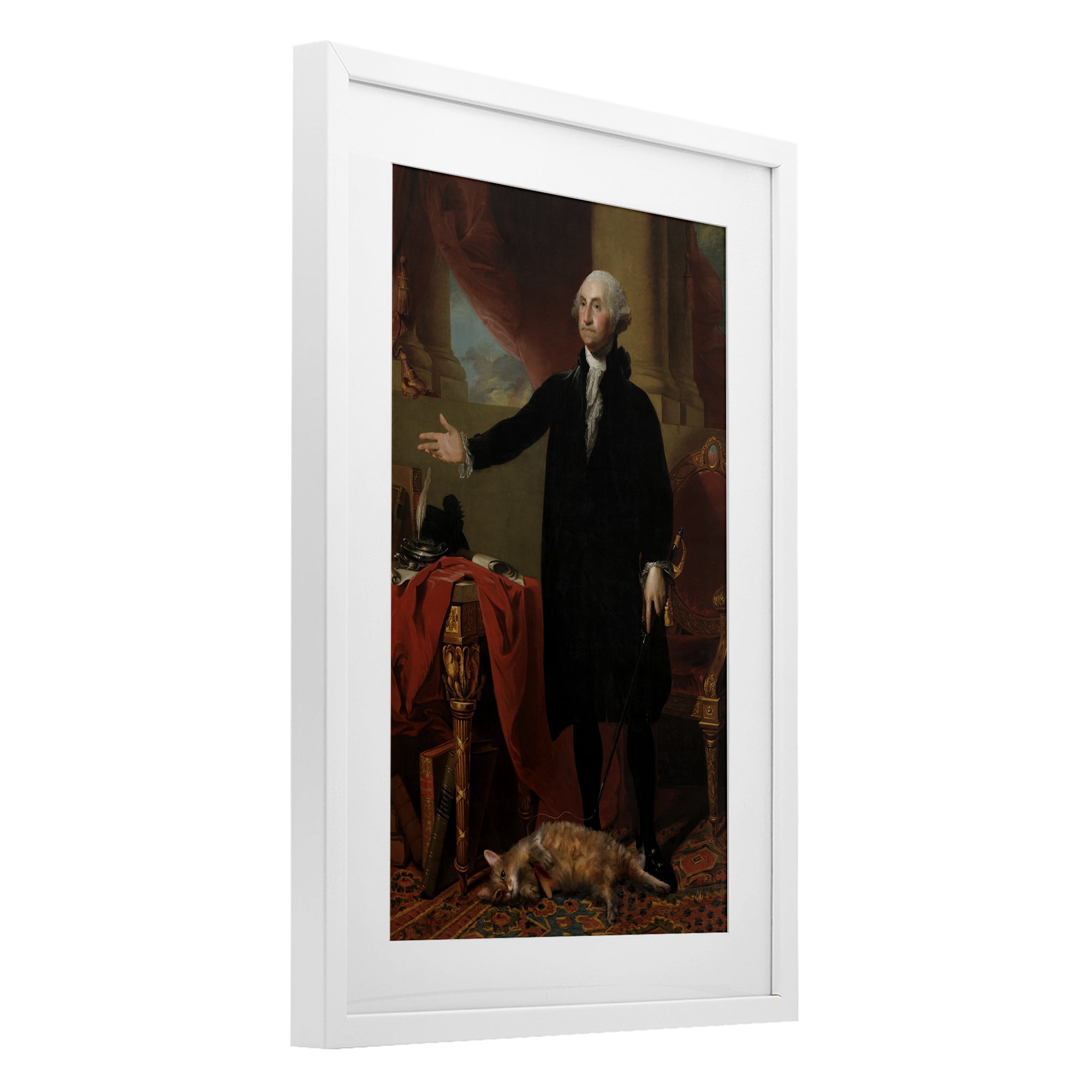 Stupell Industries Purrsuit Of Liberty Historical Cat White Framed Print Under Glass, design by Sarah Adams