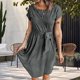 thumbnail image 5 of Vestido De Manga Corta Vestidos camiseros cortos Cinturón con botones Vestido informal con cintura cortada (Grafito gris M) Cgtredaw para Mujer gris grafito T XL, 5 of 6