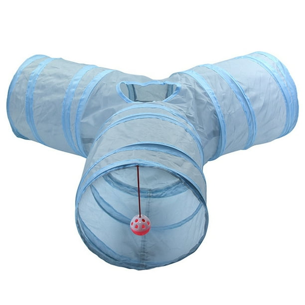 Túnel para gatos, tubo plegable con 1 juguete de pelota de juego, túneles de 3 vías para gatos de interior, cachorros, gatitos, conejos