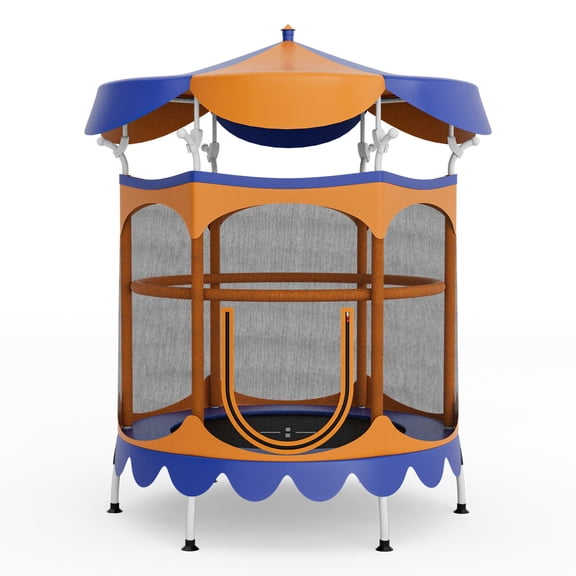 Redsmile 64 Inch Kids Trampoline with Detachable Canopy and Safety Enclosure Net-Orange - Premium PE Safety Enclosure for Kids Outdoor Play
