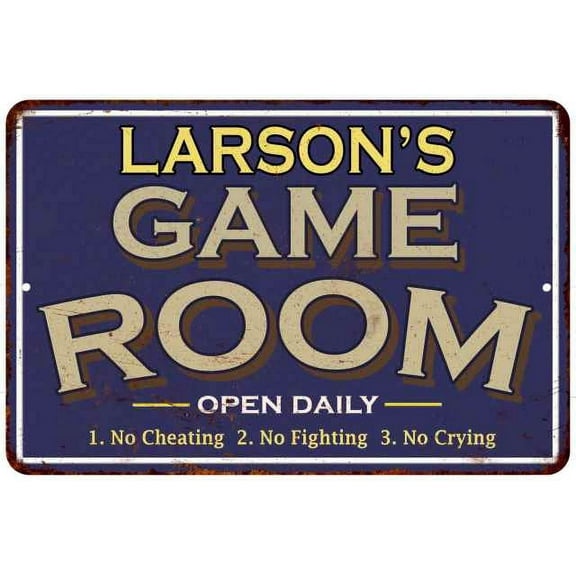 LARSON'S Blue Game Room Sign Metal 8 x 12 Matte Finish Metal 108120002248
