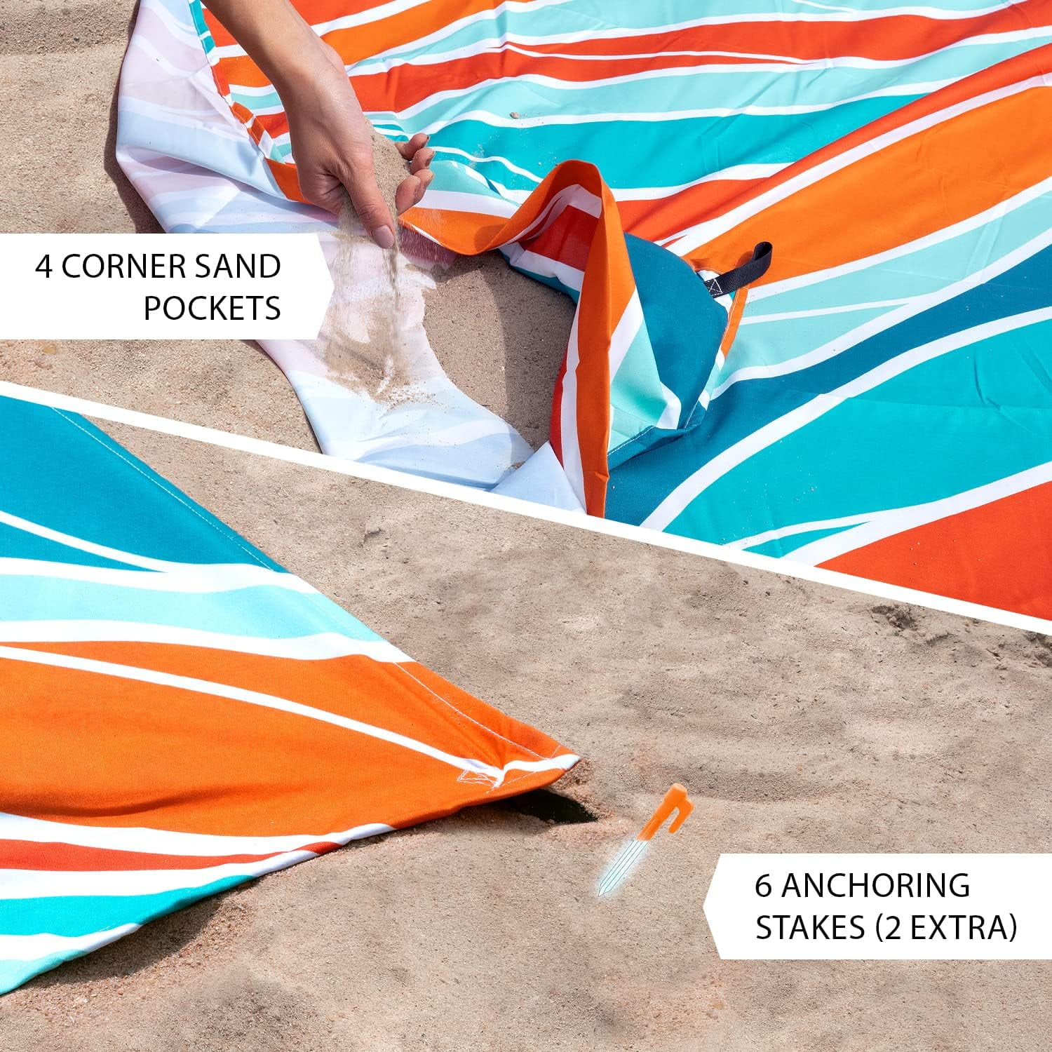 Everlasting Comfort Oversized 4-Person Beach Blanket – Large Outdoor Sandproof Mat, Tulum Orange, Portable with Carry Bag