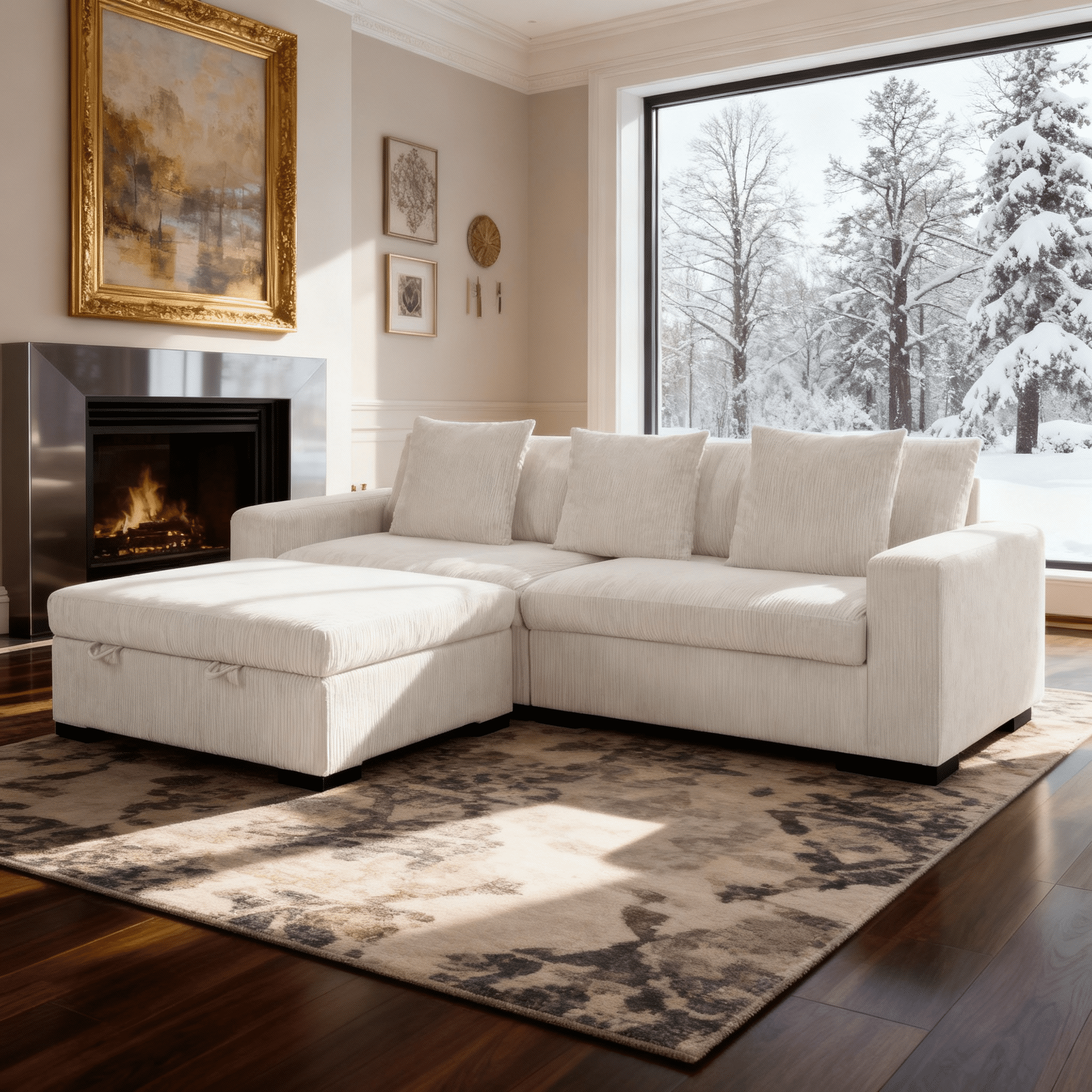 Gewnee 103.5-Inch Modular Corduroy Sofa Set with Solid Wood Legs, High-Density Foam, Suitable for Living Room/Bedroom/Office