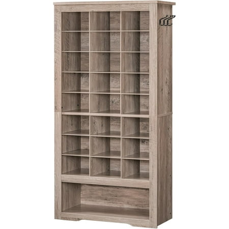 HOOBRO Shoe Cabinet 8-Tier Heavy Duty Shoe Rack with 24 Cubbies and 3 Hooks Entryway Closet Living Room Gray BG24SC01