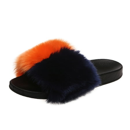 

Cptfadh Slippers For Women Shoes Women s Fashion Color-Blocking Plush Slippers Casual Flat Sasual Slippers