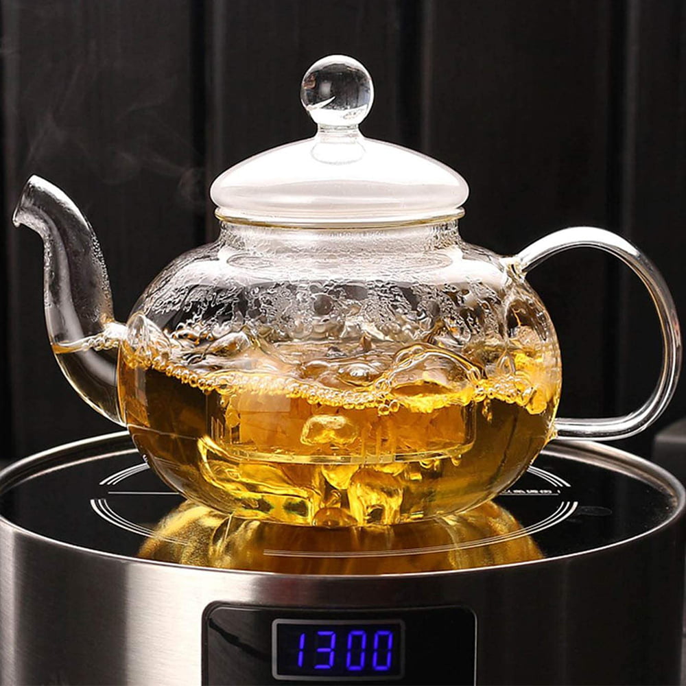 Thermal Resistant Borosilicate Clear Glass 34oz Tea Pot With Leaves Infuser 