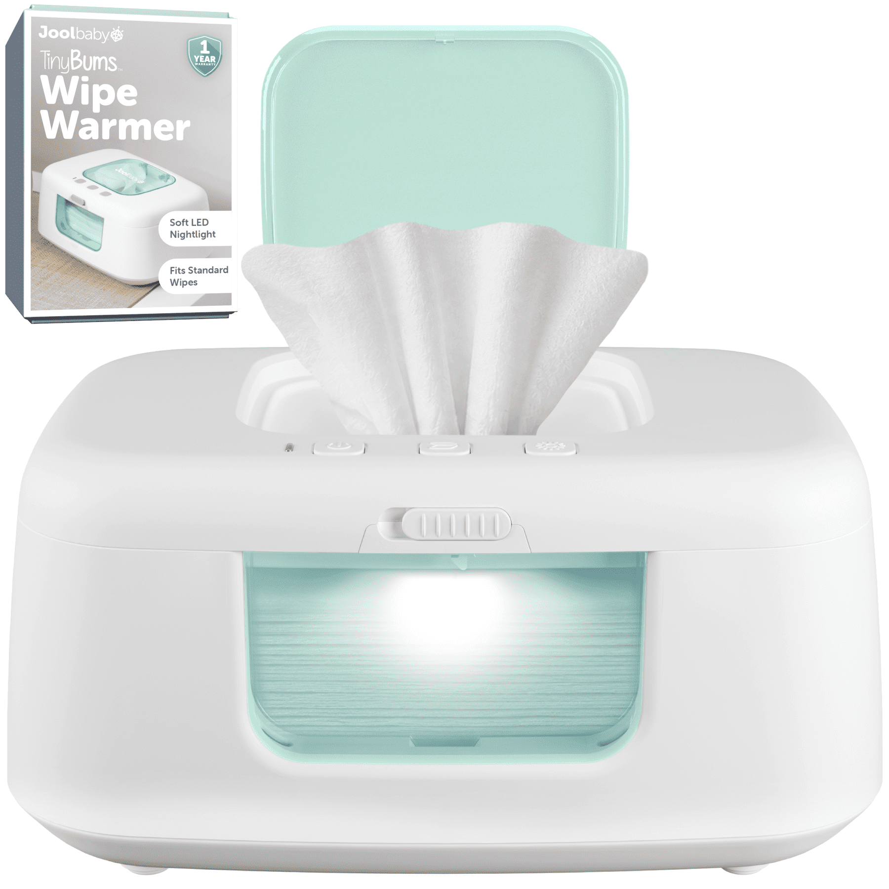 Jool Baby Tiny Bums Wipe Warmer and Baby Wipes Dispenser with Soft LED Nightlight, Aqua